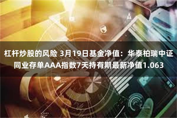 杠杆炒股的风险 3月19日基金净值：华泰柏瑞中证同业存单AAA指数7天持有期最新净值1.063